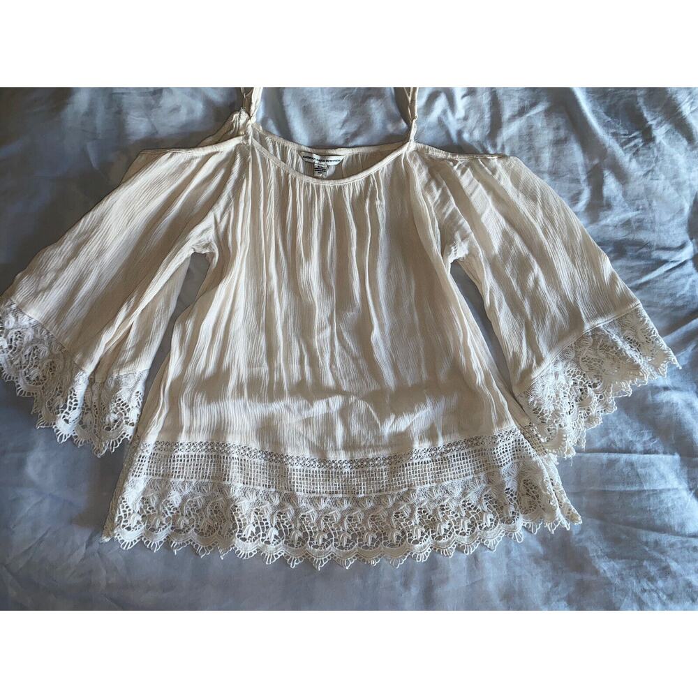 American Eagle Outfitters Top Boho Flowy Tunic Bell Sleeve Ivory Size S/P